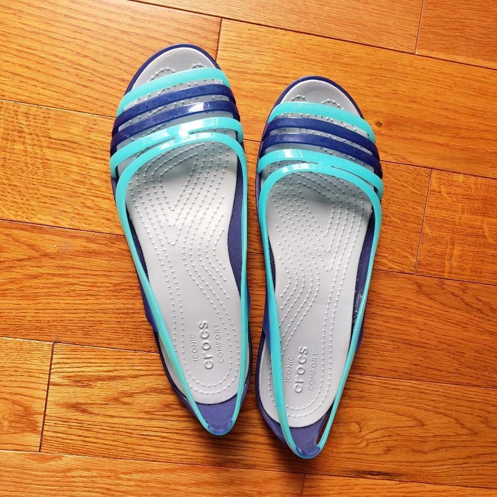 Crocs Blue and Turquoise Sandals Size 8